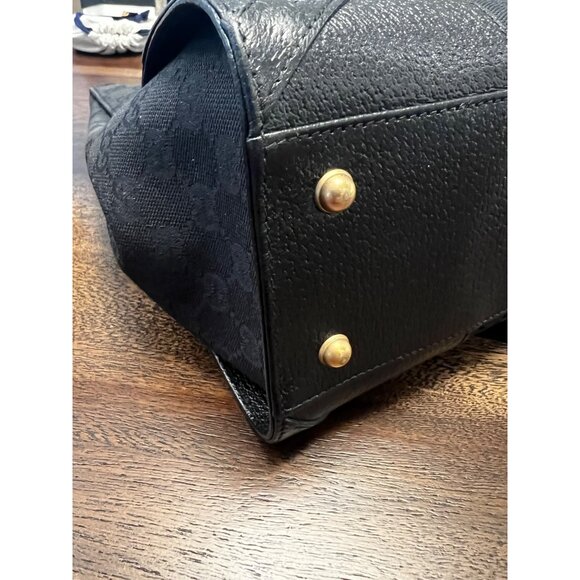 Gucci Black GG Canvas & Leather Tote Bag Gold-Tone Hardware Authentic Made In It - Picture 7 of 9